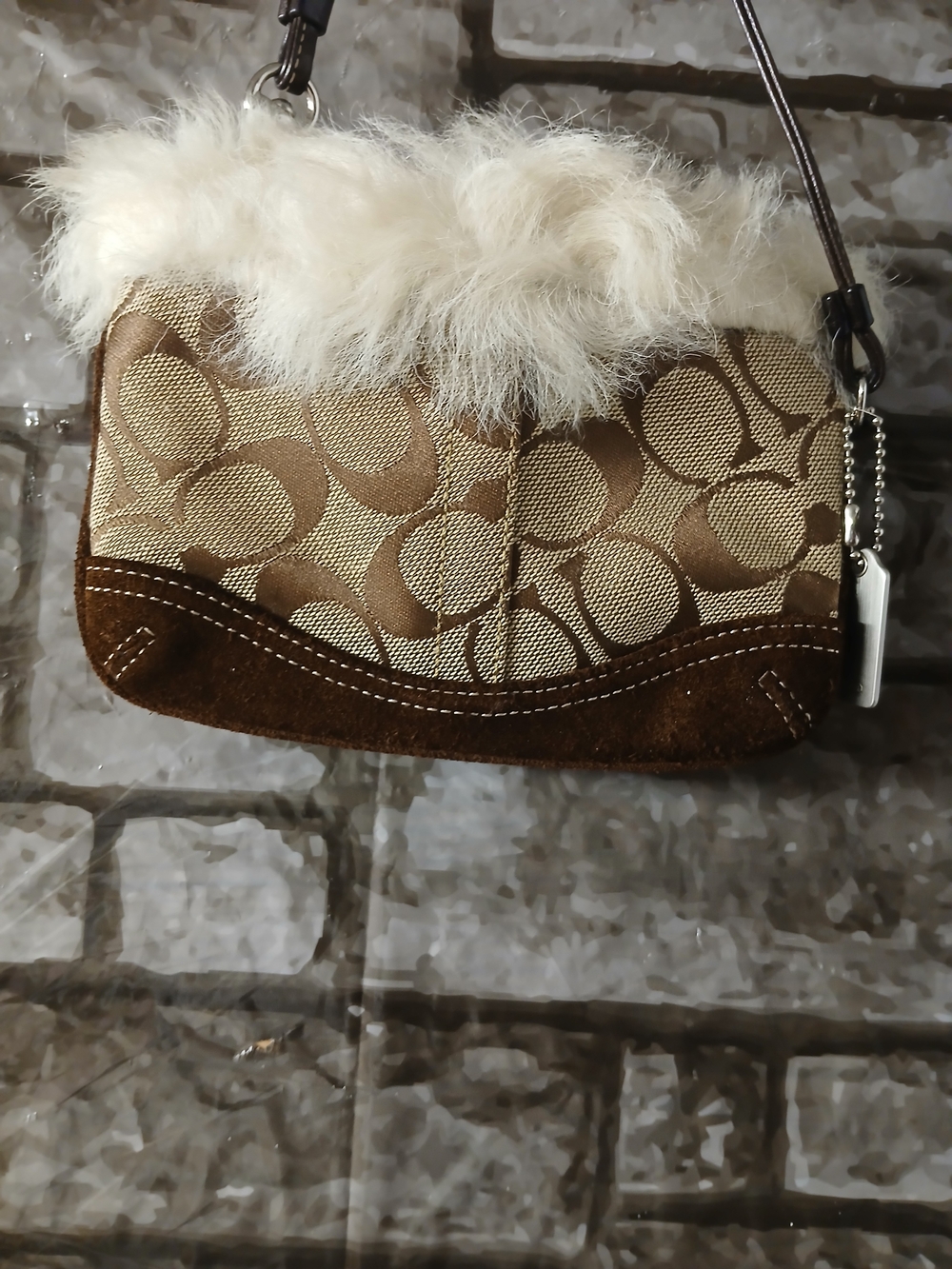 Coach Brown Signature Canvas wrislet with Trim Faux Fur - Picture 3 of 9